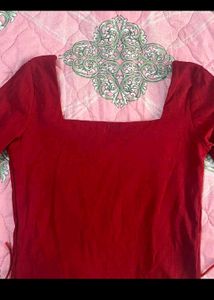 Red Corset Style Lace-Up Top
