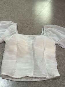 White Puff Sleeve Crop Top