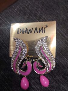 Pink &amp; Rhinestone Peacock Earrings