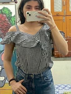 Gingham Off-Shoulder Ruffle Top