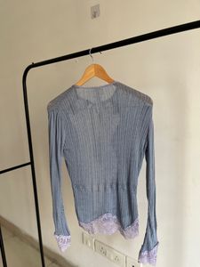 Crochet Lace Pastel Lilac Ribknit Shrug 💜