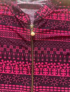 Purple and Pink Patterned Stretchable Kurta