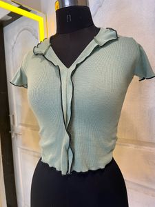 Ribbed Cropped Top with Contrast Trim