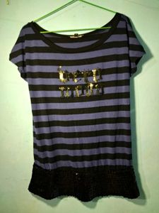 Striped T-Shirt with Sequin Trim