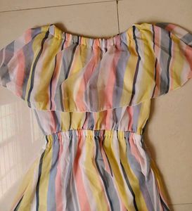 Colorful Striped Off-Shoulder Dress