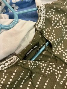 Olive Green Printed Tiered Kurti/Dress