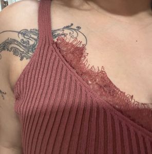 Y2K Ribbed Lace Trim brown Cami Top