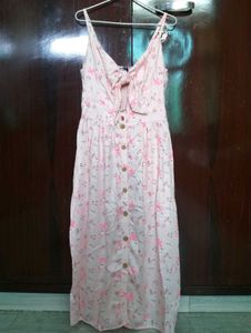Pink Floral Button-Down Midi Dress