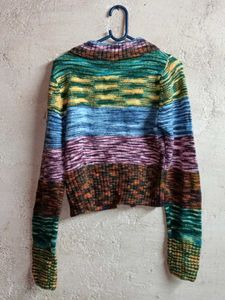 Trendy Winter Cropped Cardigan Sweater Multicolour