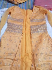 Elegant Yellow Gaown with Koti wit