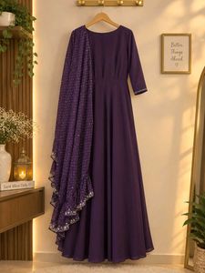 purple saree pattern gown