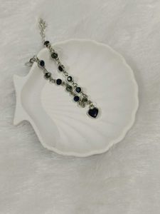 Heart Charm Bracelet with Blue Stones