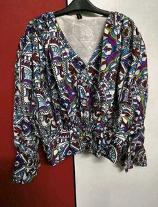 Boho Print V-Neck Smocked Waist Blouse