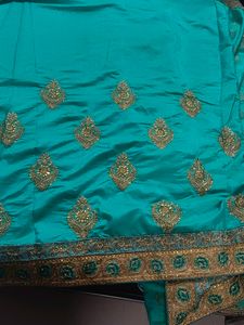 Elegant Teal &amp; Gold Embroidered Saree