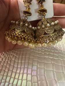 Vintage Rajasthani bridal Gold pearl Jhumka