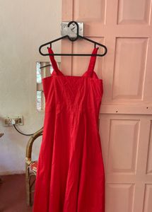 Vibrant Red Button-Front Midi Dress