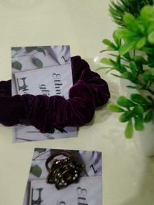 Velvet Scrunchie Hair Tie nd antique ring