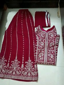 Maroon Embroidered Palazzo Set