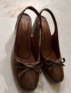 brown marry jane bow sling shoes