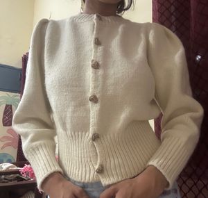 Cream Cardigan with Heart Buttons