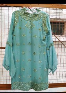 Stunning Blue Mirror Work Sharara Set