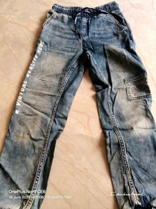 7-8 Yrs, 22" Waist Kids Blue Denim Cargo Joggers