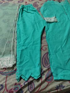 sky blue kurta, pant with net duptta