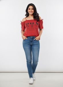 Red Mickey Mouse Top & Blue Jeans Set