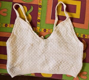Cream Textured Crop Top