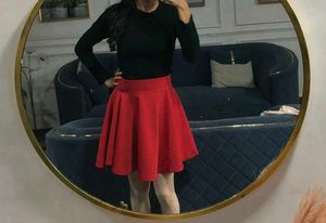 Red Flared Mini Skirt