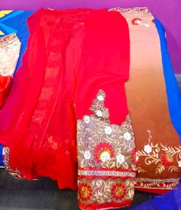 Red Embroidered Complete Saare