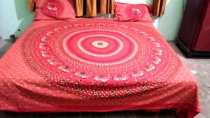 Bombay Hyies Cotton Fabric Red Designed Bed Sheet