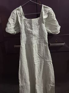 Green Gingham Puff Sleeve Dress