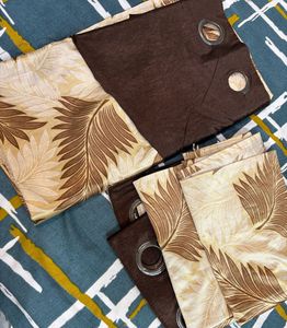 2 Pair Brown &amp; Beige Leaf Print Door Curtains