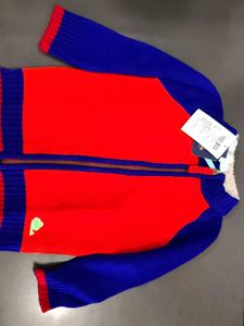 Cozy Red & Blue Zip-Up Sweater