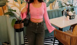 Pink Bell Sleeve Crop Top