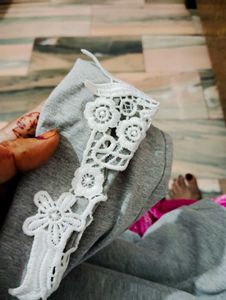 Gray Lace Detail Leggings