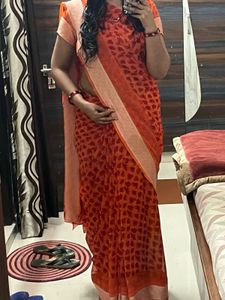 Elegant Orange Heart Print Saree
