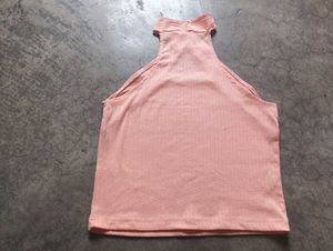 Peach Ribbed Cross-Neck Top 🎀