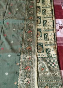 new tag green and pista sari with blouse pie
