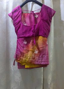 Pink &amp; Yellow Soft Fabric Saree With Blouse