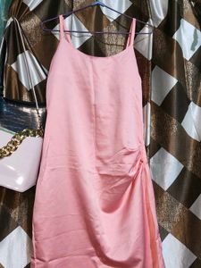 Elegant Pink Spaghetti Strap Ruched Dress
