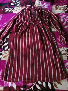 Maroon Striped Button-Up Midi Dress