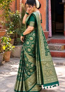 Elegant Green Silk Saree with Gold Weave