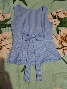Shein Blue Gingham Sleeveless back bow Top