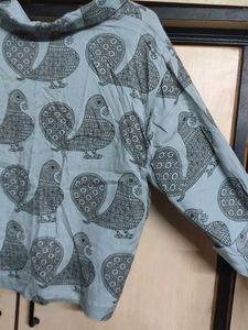 Light Blue Bird Print Button-Up Shirt