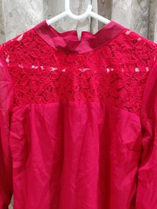 Chic Red Lace Yoke Top