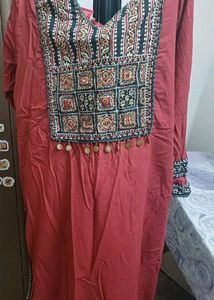 Maroon Embroidered Kurta