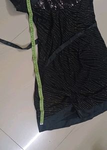 Black Shimmer Party Top With Golden Stripes