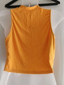 Orange Sleeveless Crop Top with Moon Graphic